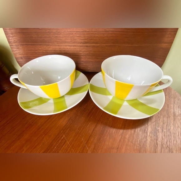 Gasp! Jonathan Adler Helsinki Striped Tea Cups Coffee Mugs and Saucers Set of 2 - Picture 8 of 11